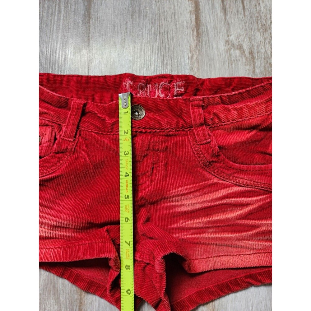 VTG Y2K Truce Red Corduroy Low Rise Shorts Distressed Zip Pocket Stretch S EUC - Picture 7 of 9